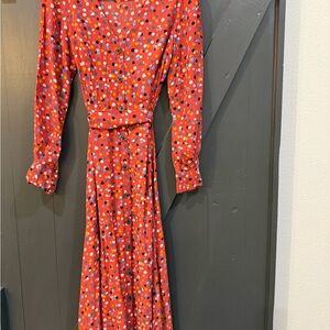 LOFT Red Multicolor Dot Long Sleeve Dress